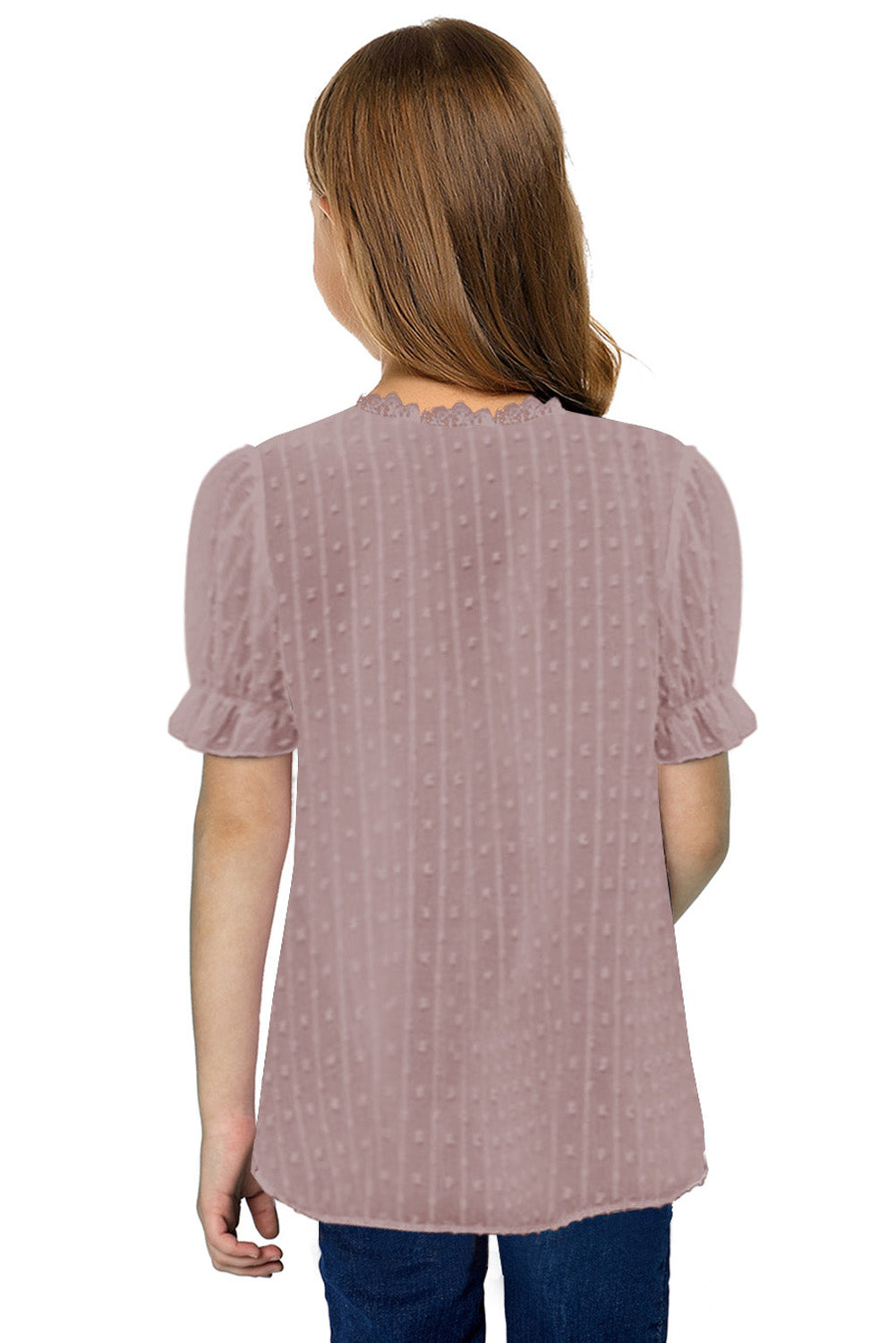 Sky Blue Swiss Dot Lace Short Sleeve Girls Top