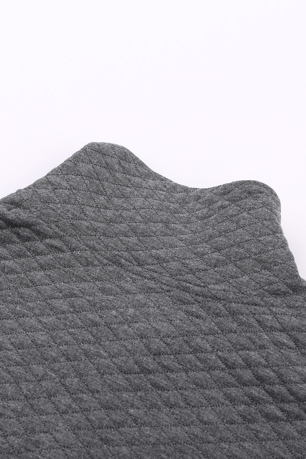 Dark Gray Quilted Snaps Stand Neck Sweatshirt with Fake Front Pocket