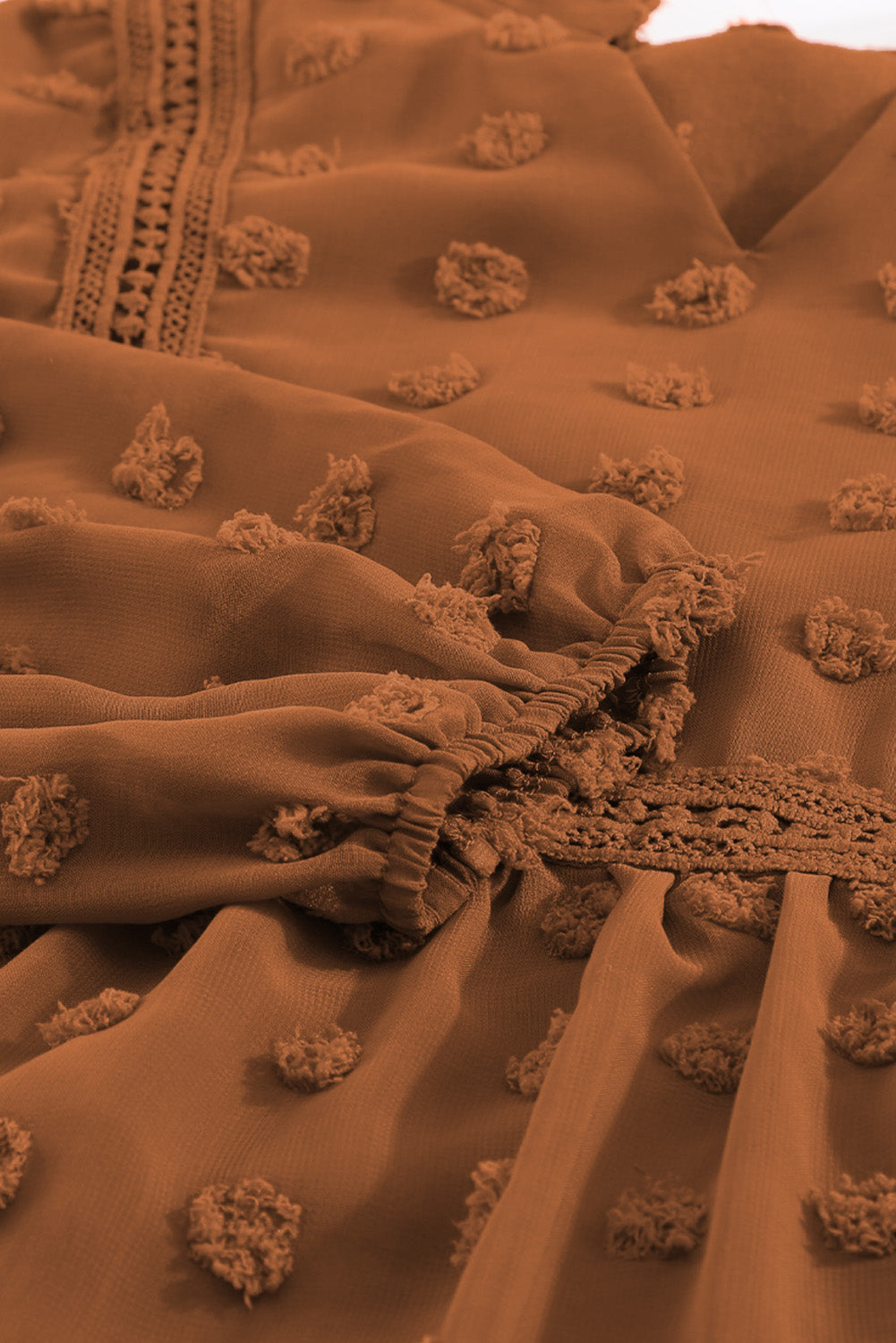 Black Swiss Dot Split Neck Ruffle Babydoll Blouse