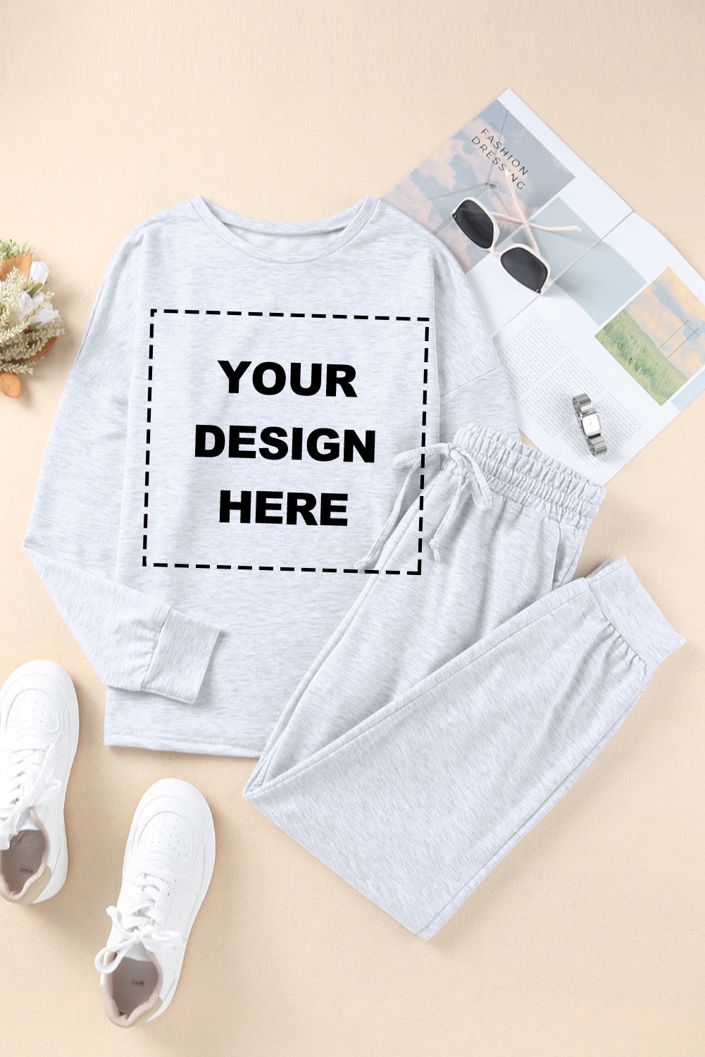 Blank Apparel - Gray Long Sleeve Pullover and Jogger Pants Lounge Set