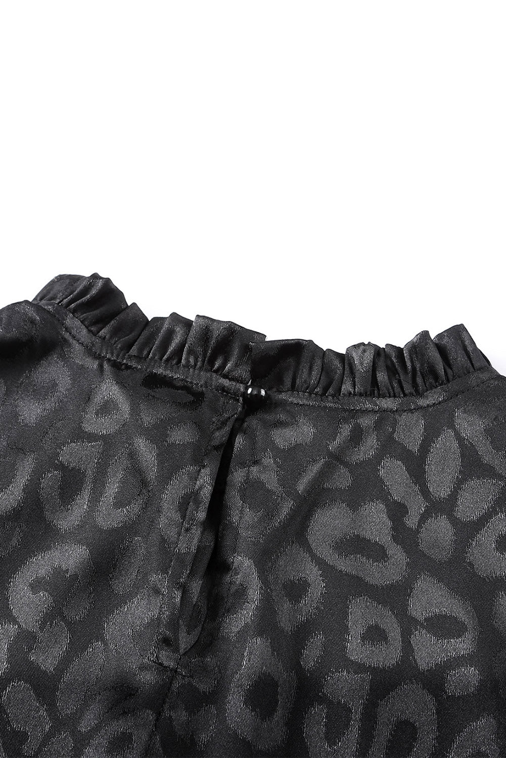 Black Satin Leopard Tie Waist Frilled Sleeveless Dress