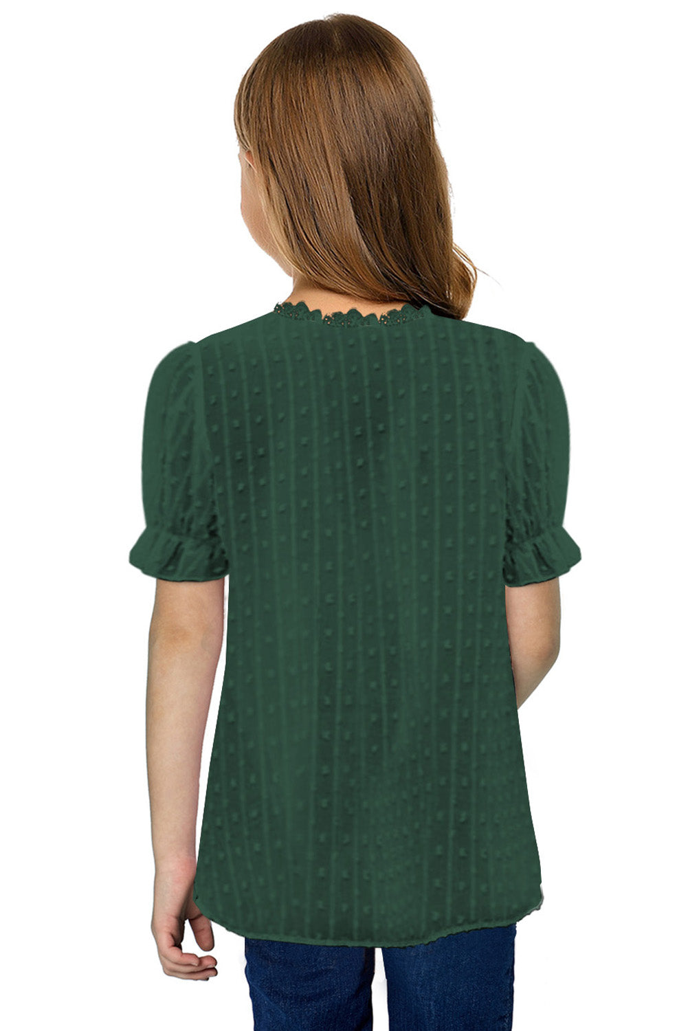 Sky Blue Swiss Dot Lace Short Sleeve Girls Top