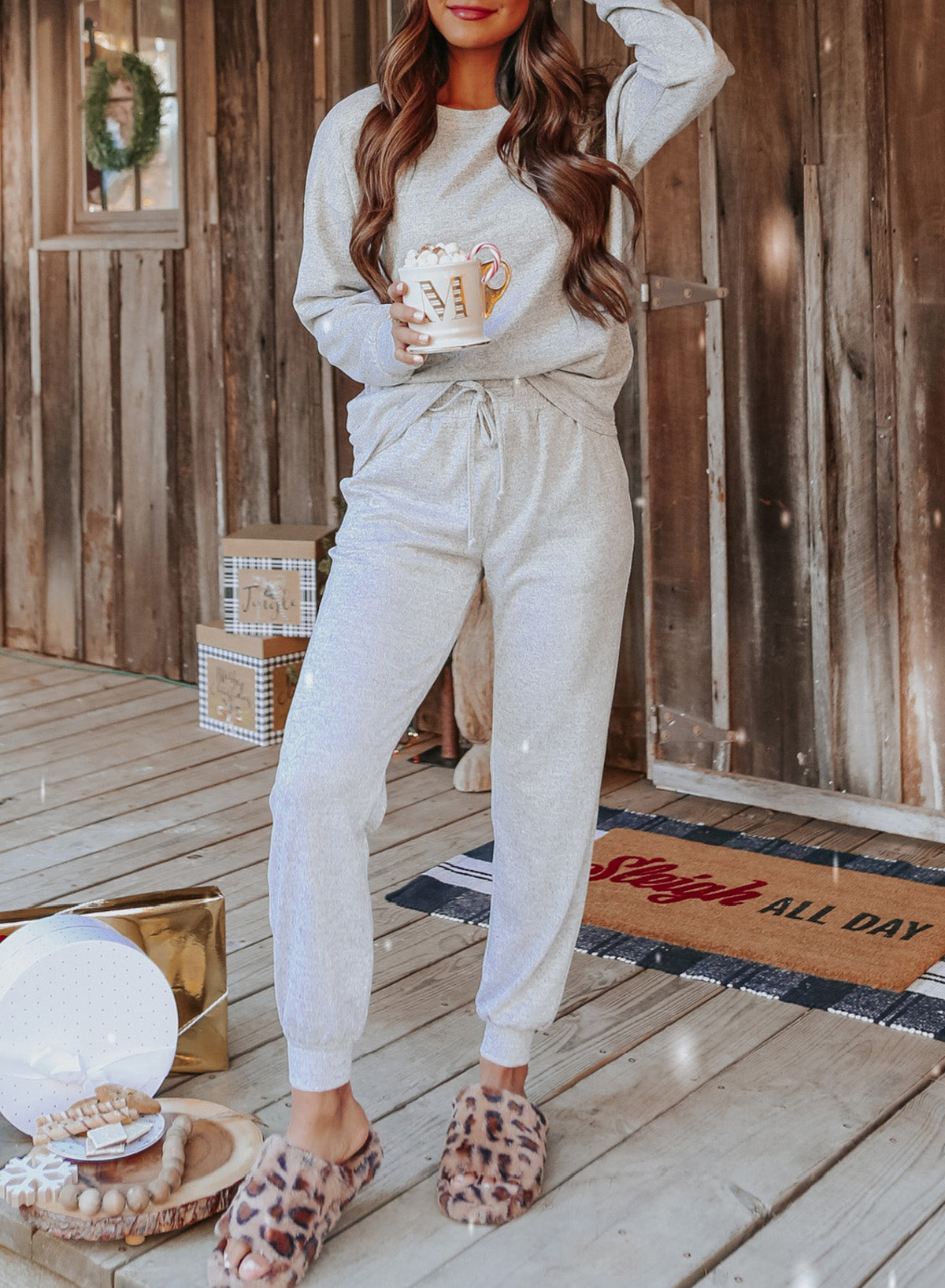 Blank Apparel - Gray Long Sleeve Pullover and Jogger Pants Lounge Set