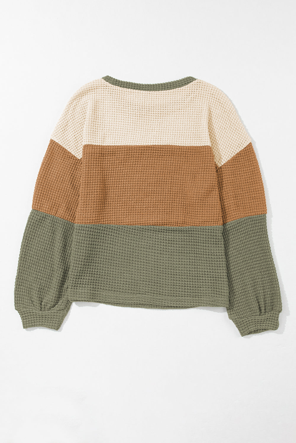 Green Stripe Textured Color Block Bubble Sleeve Baggy Top