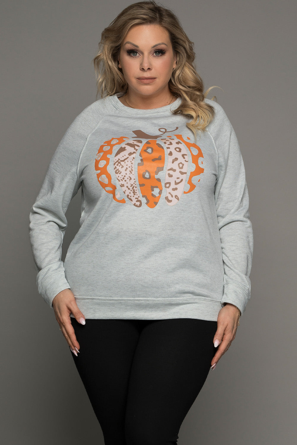Halloween Pumpkin Leopard Print Plus Size Sweatshirt