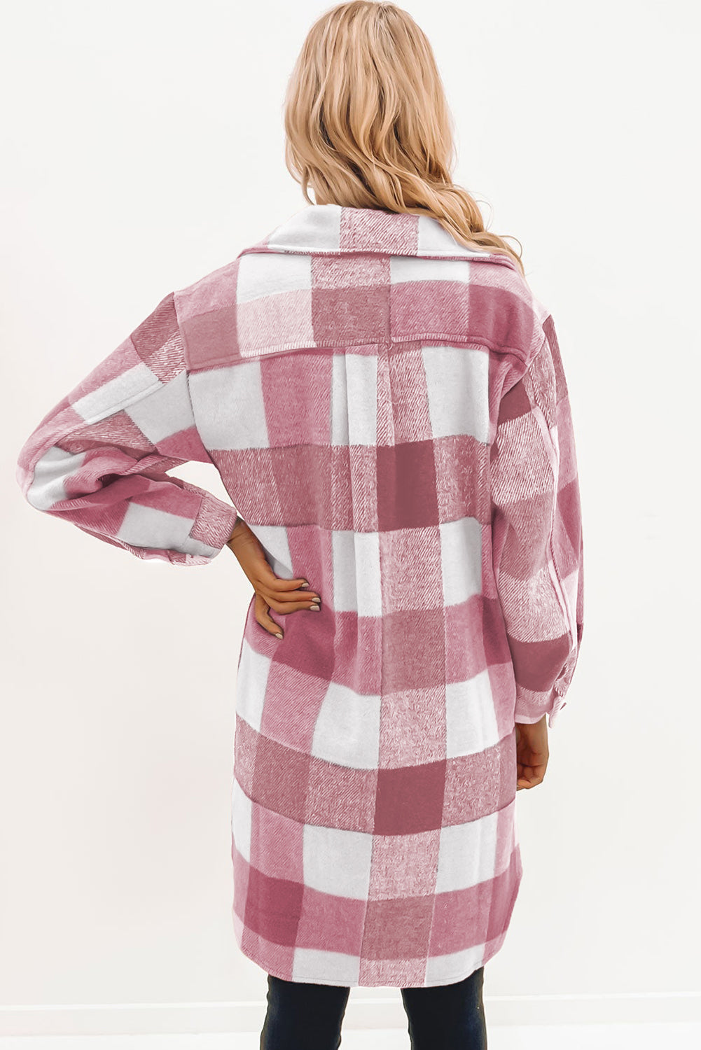 Chestnut Plaid Button-Down Flap Pocket Long Shacket