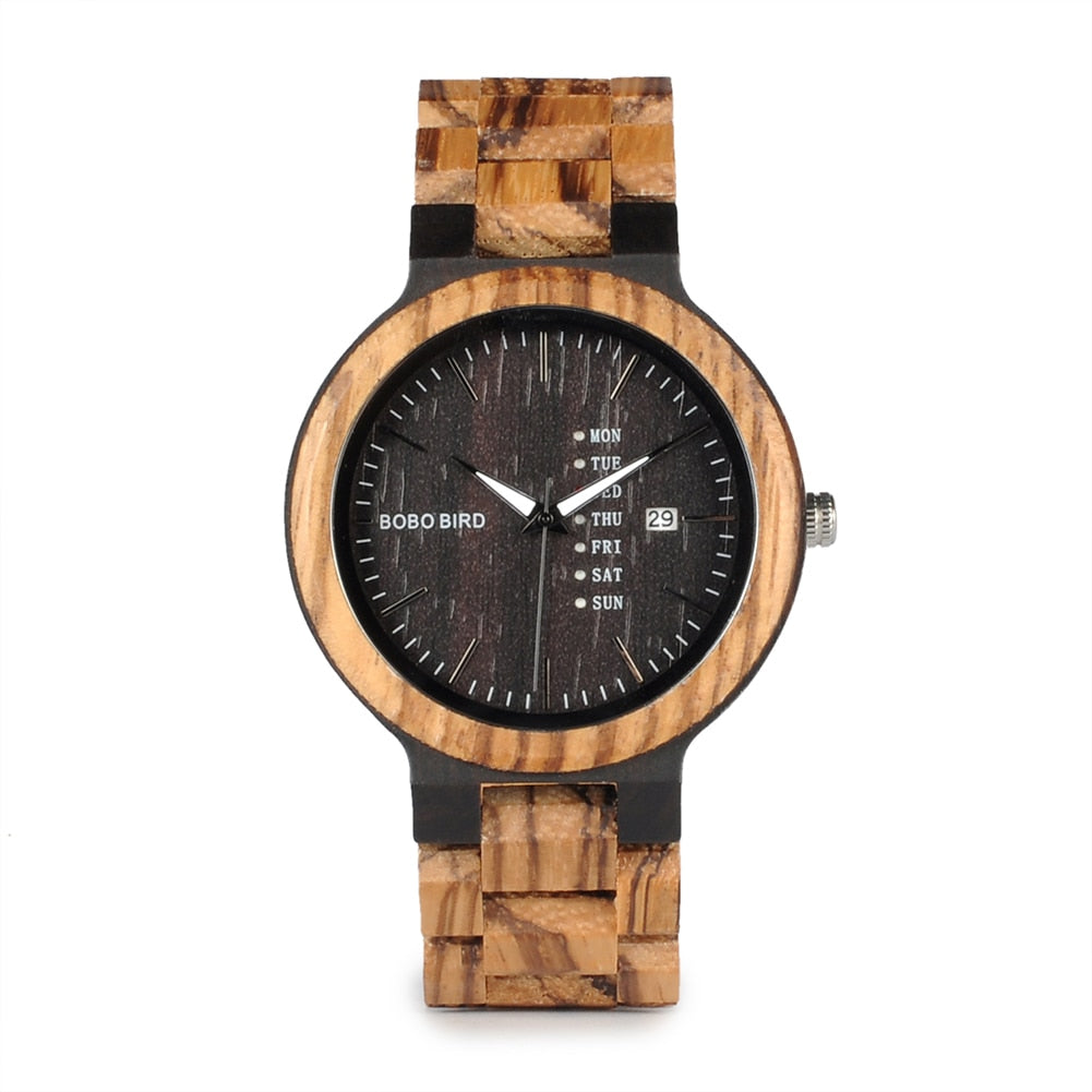 BOBO BIRD Couple Wooden Watch Luxury Brand Wood Timepieces Week Date Display Quartz Watches for Men Women Unique Family Gift