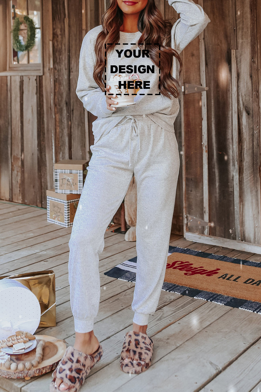 Blank Apparel - Gray Long Sleeve Pullover and Jogger Pants Lounge Set