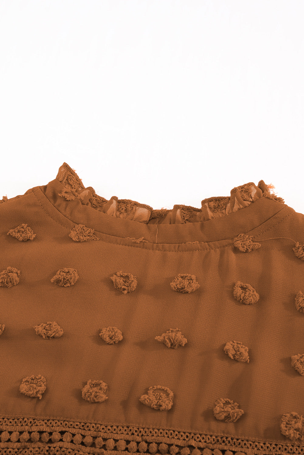 Black Swiss Dot Split Neck Ruffle Babydoll Blouse