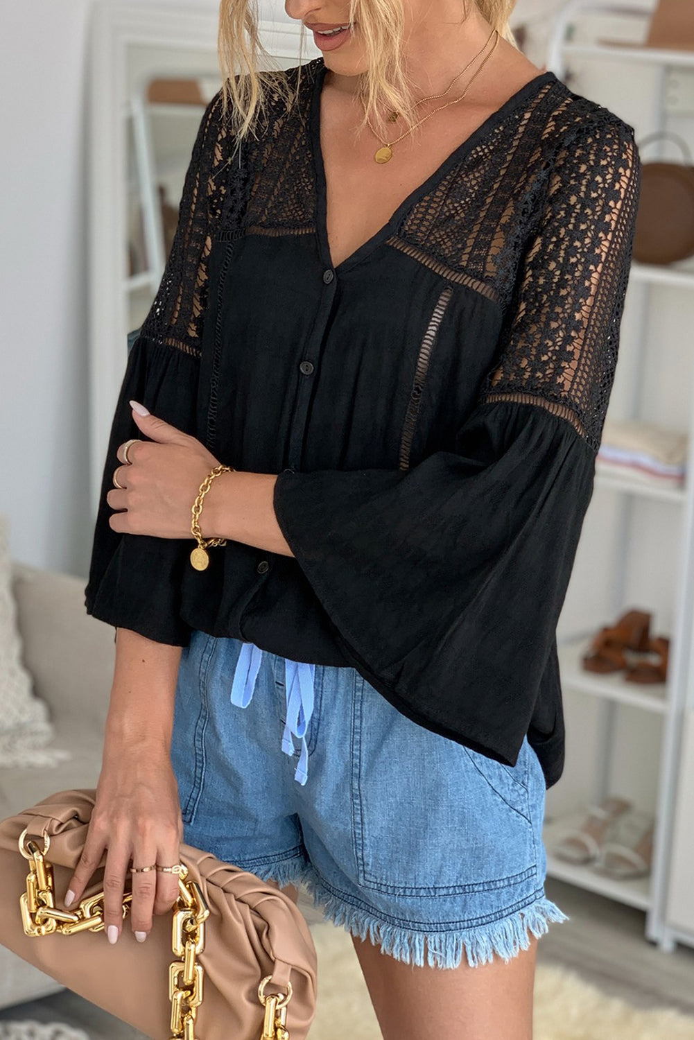 Black Formal Invitation Lace Blouse