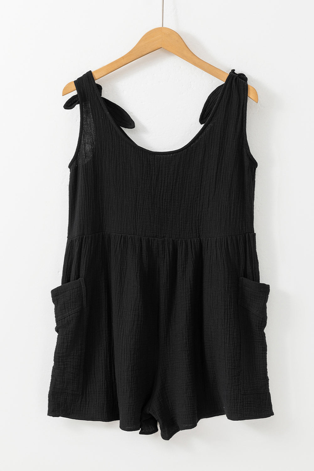 Blue Textured Knotted Straps High Waist Wide Leg Romper