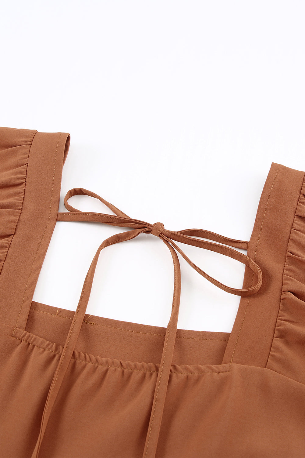 Brown Square Neck Half Sleeve High Low Mini Dress