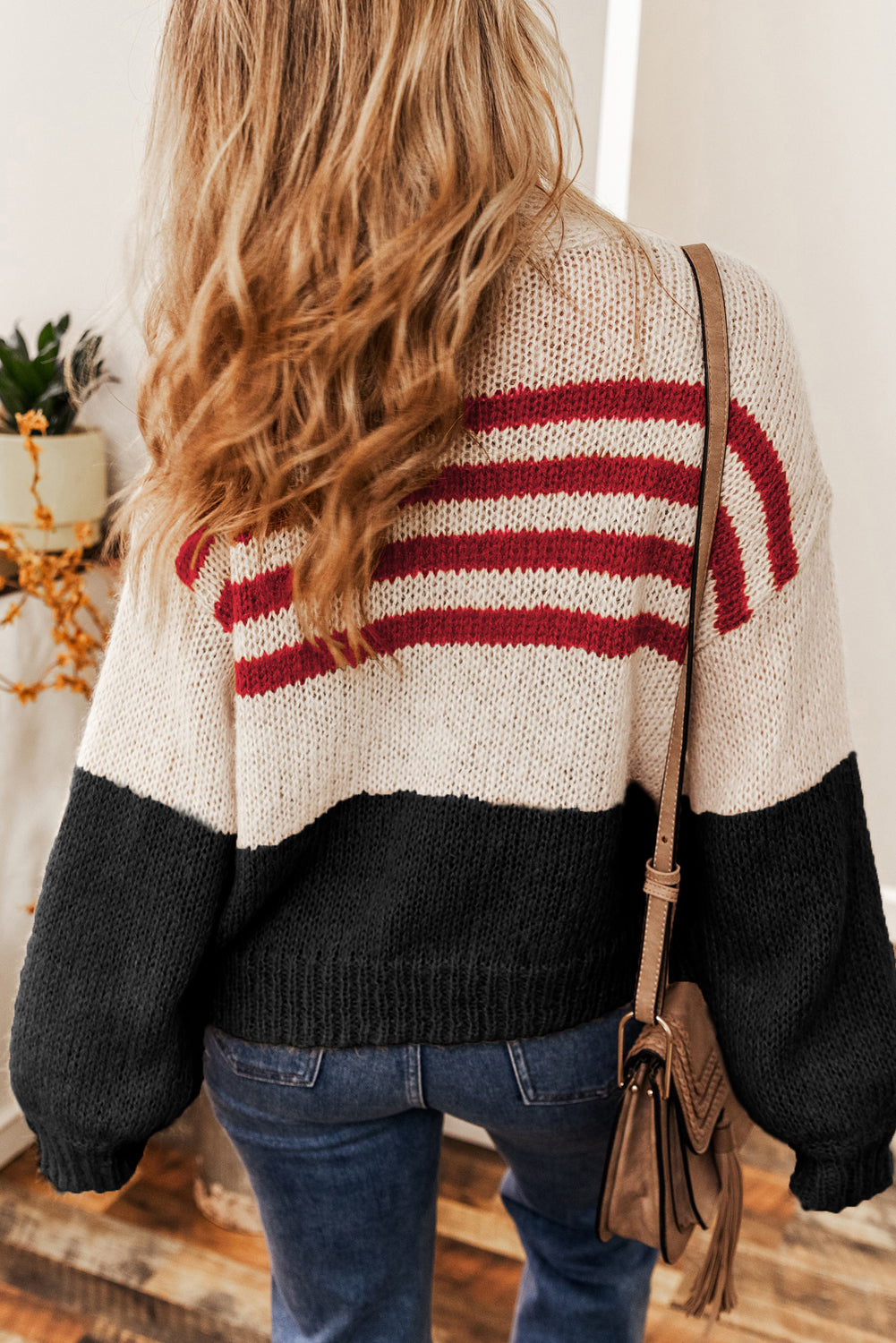 Camel Colorblock Striped Open Cardigan