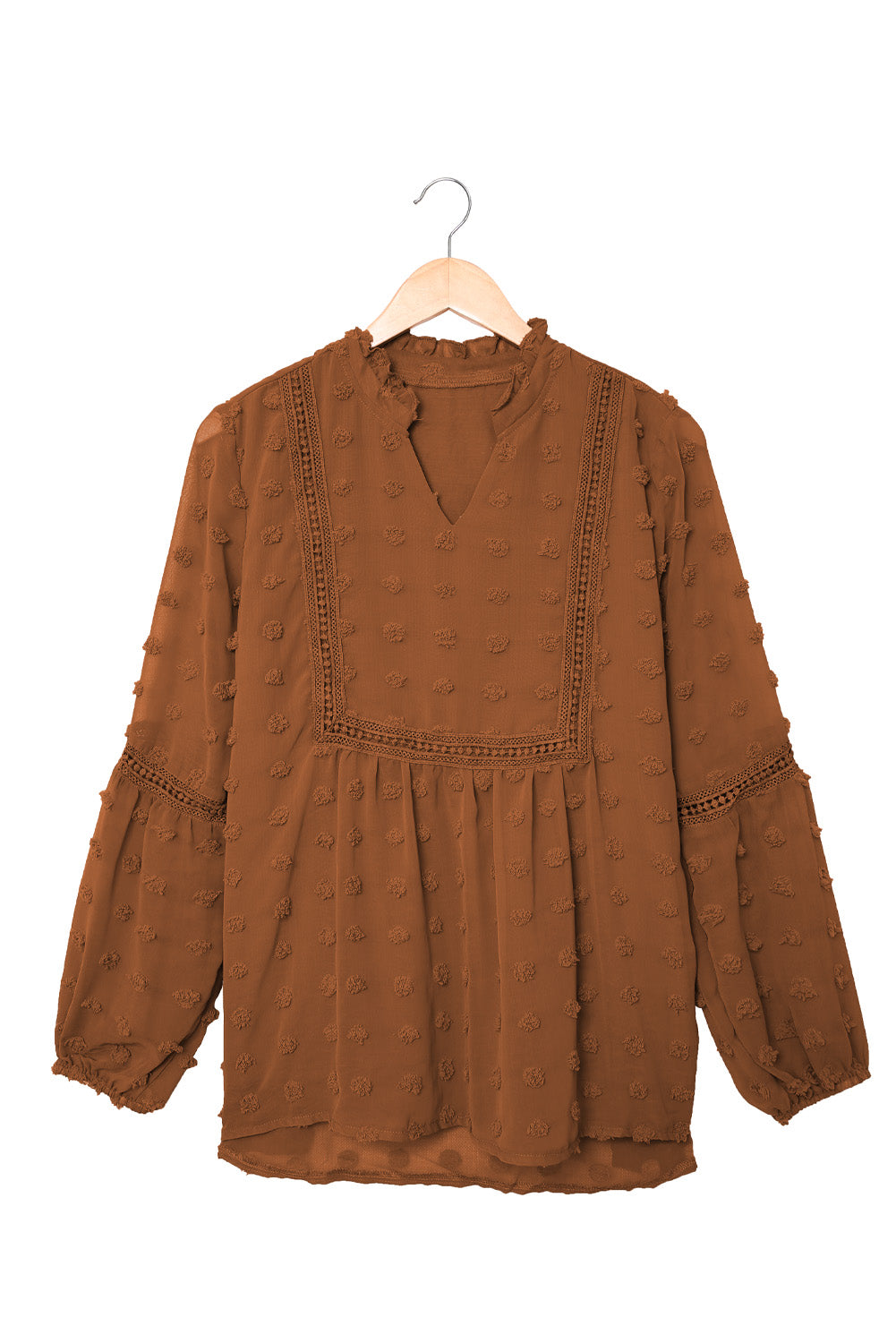 Black Swiss Dot Split Neck Ruffle Babydoll Blouse