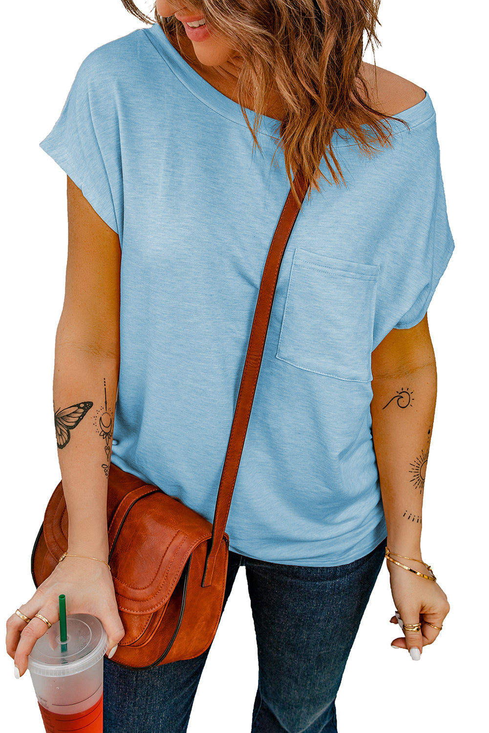 Knit Pocketed Tee with Side Slits
