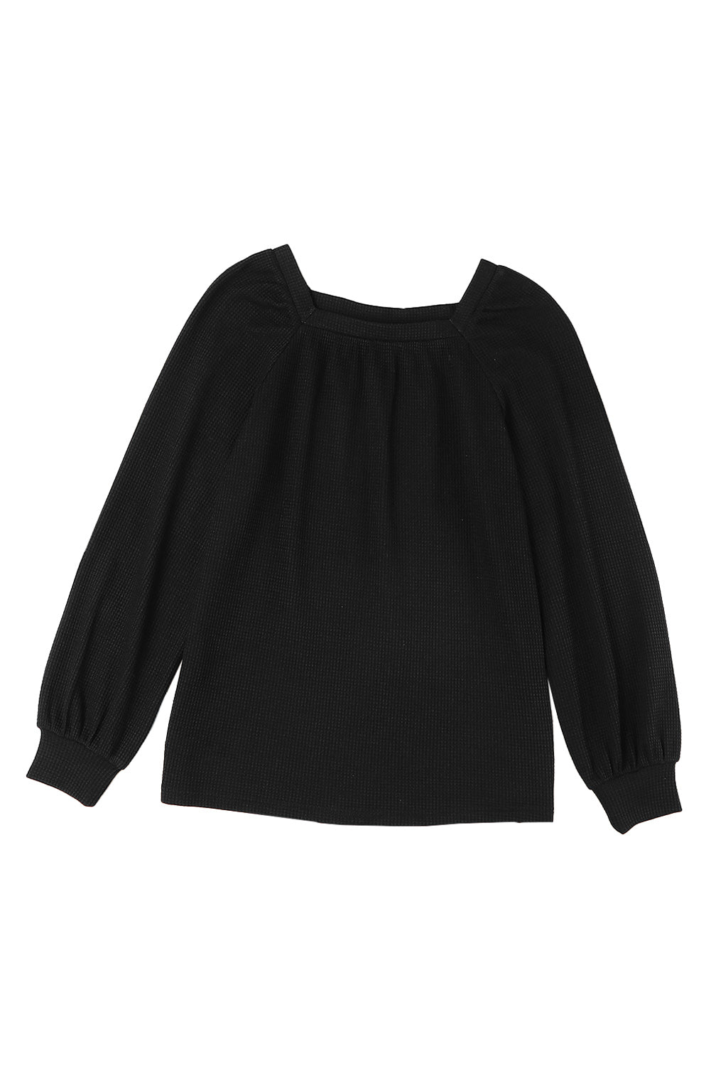Brown Scoop Neck Puff Sleeve Waffle Knit Top