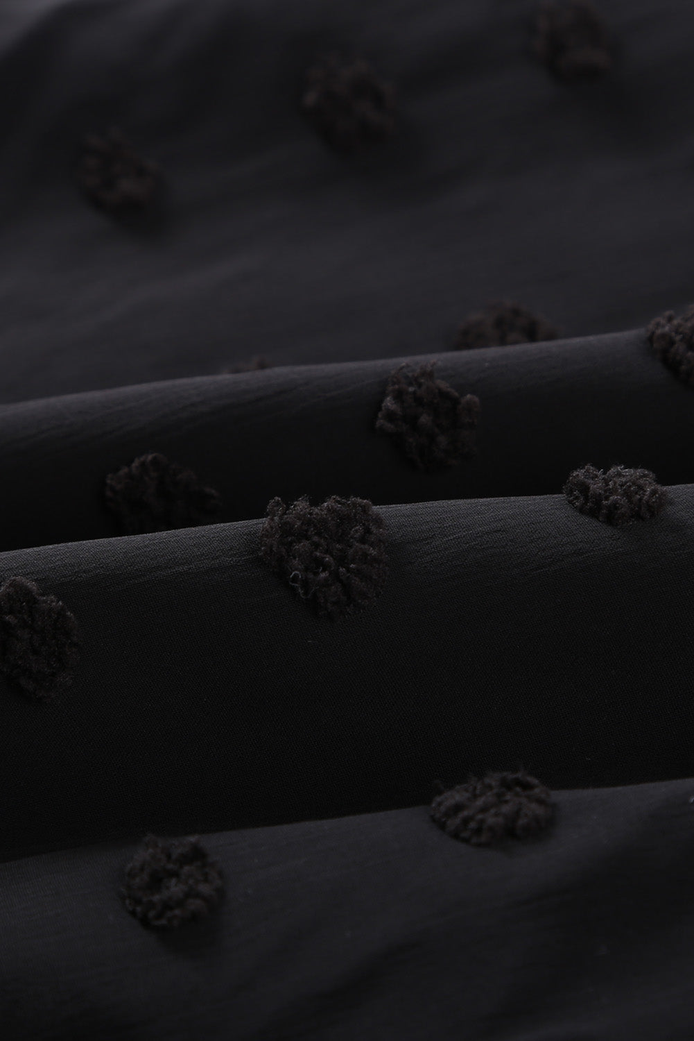 Black Swiss Dot Split Neck Ruffle Babydoll Blouse