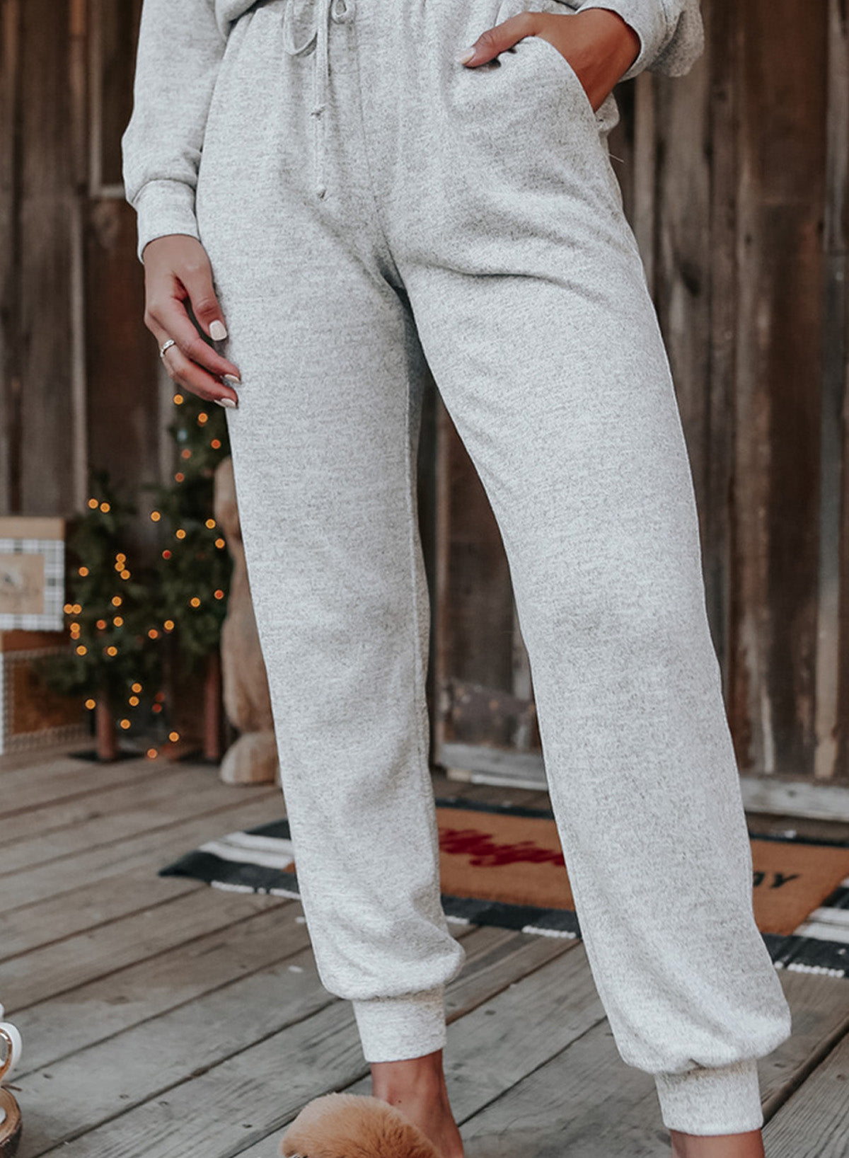 Blank Apparel - Gray Long Sleeve Pullover and Jogger Pants Lounge Set