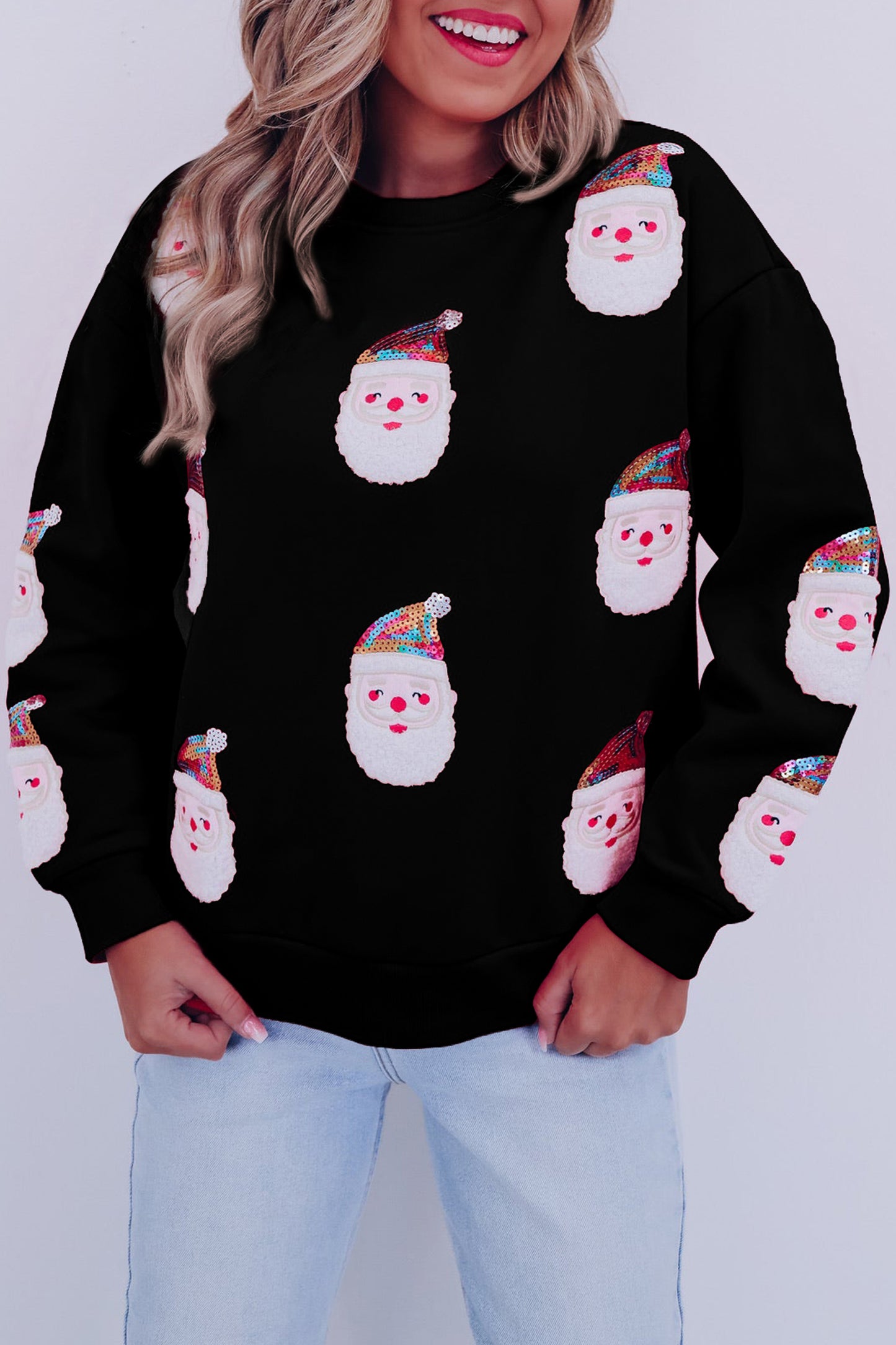 Fiery Red Sequined Christmas Santa Clause Graphic Sweatshirt