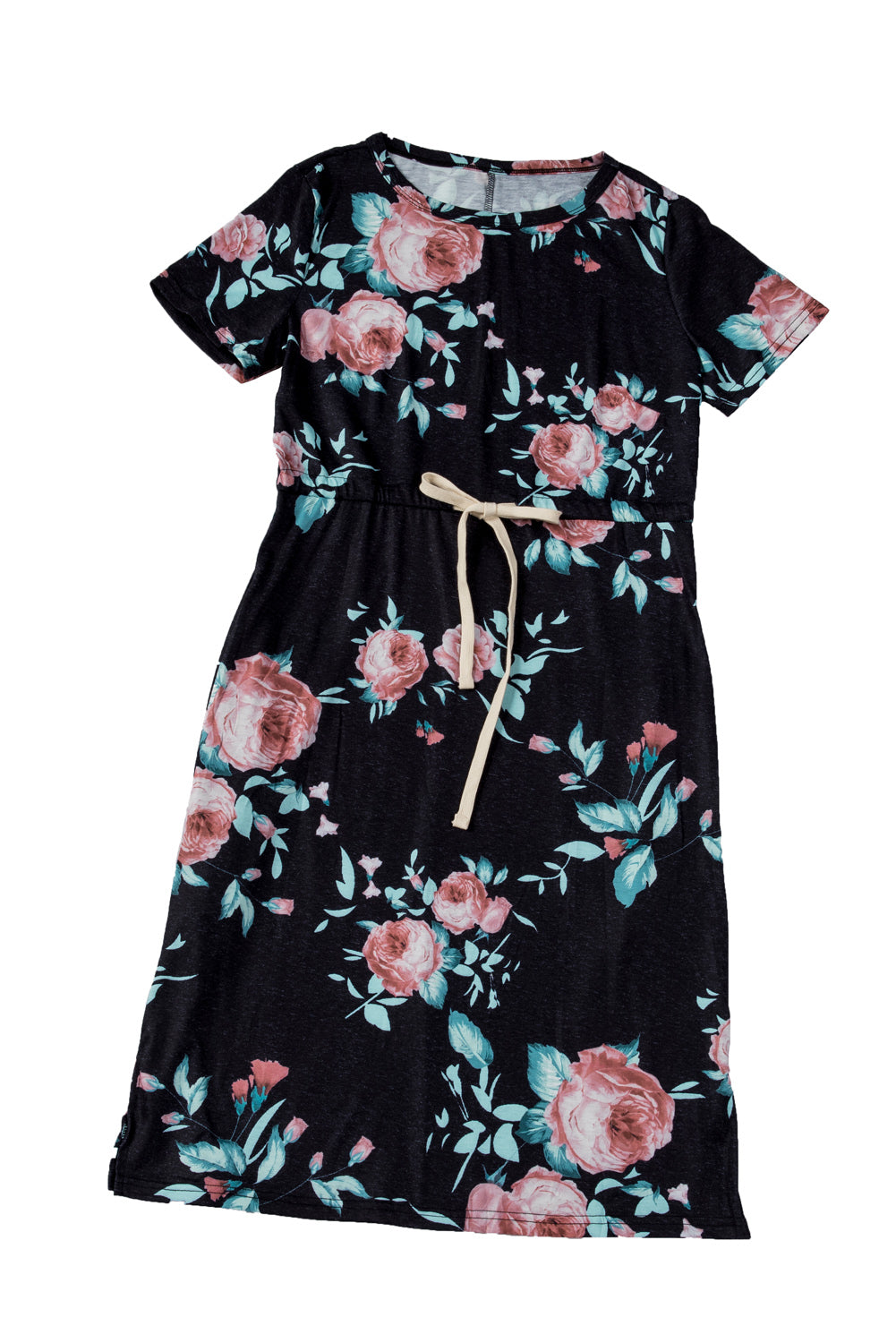 Leopard Short Sleeve Pocketed Drawstring Casual Dress