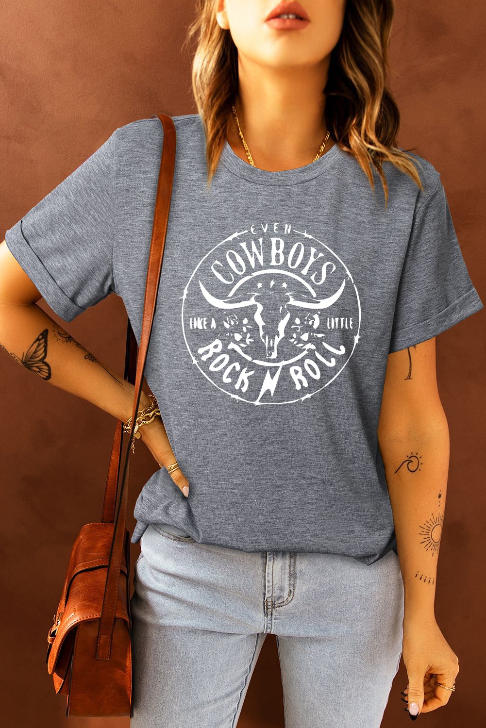 Letter Steer Head Pattern Print Short Sleeve Graphic Tee
