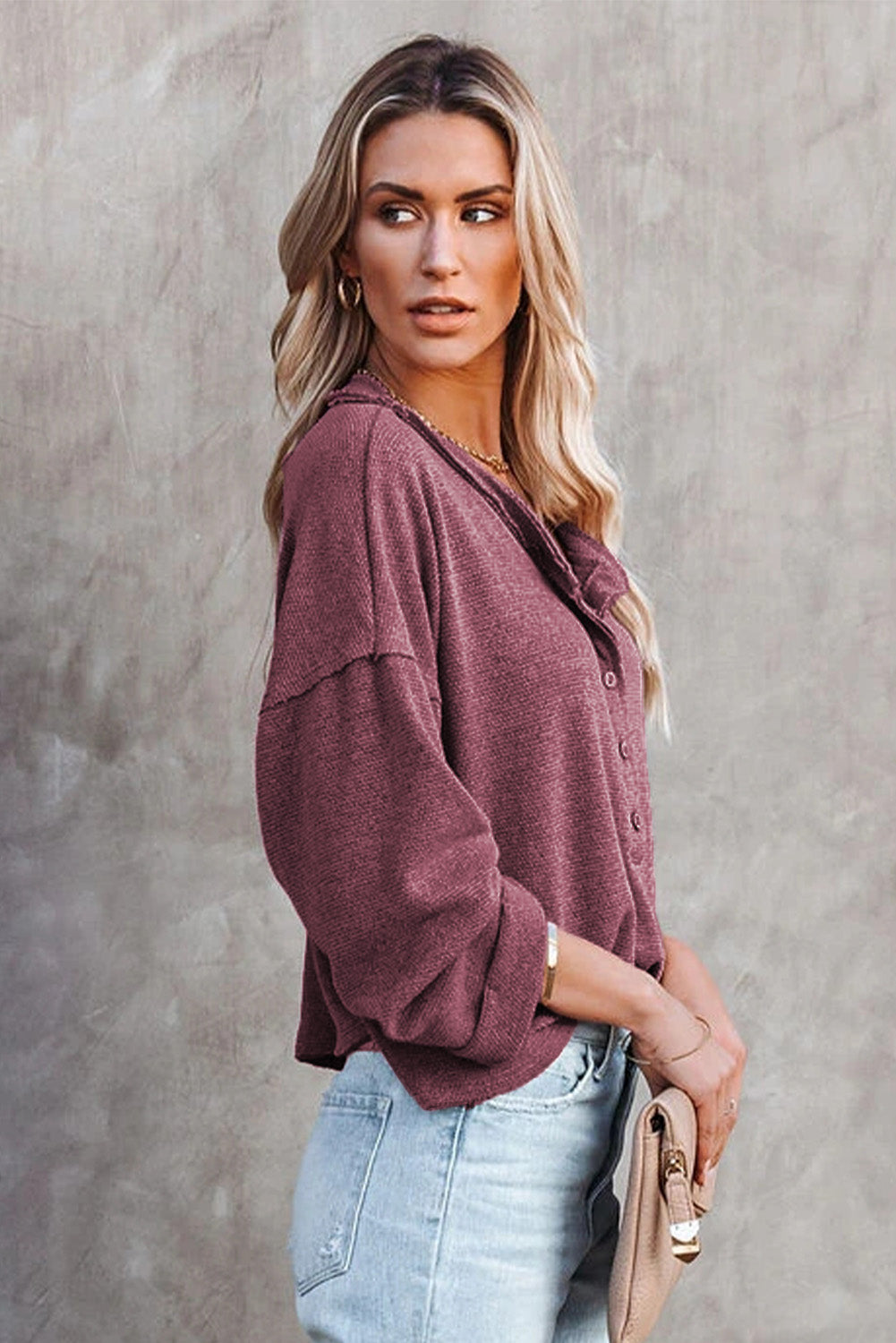 Gray Buttoned Loose Long Sleeve Shirt