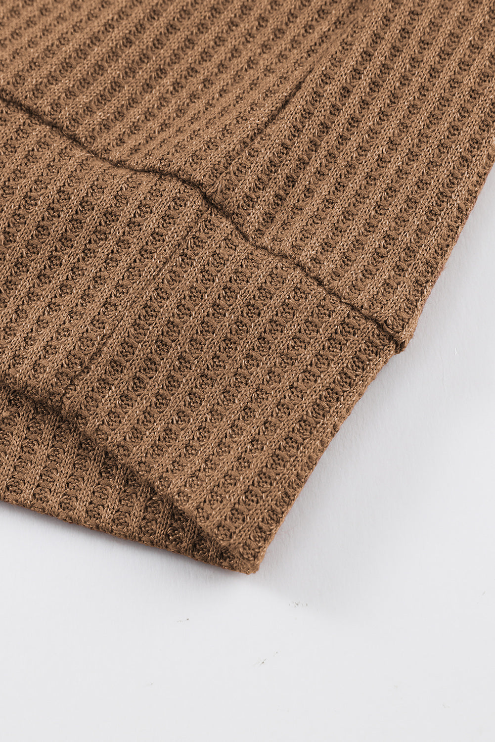 Brown Leopard Splicing Waffle Knit V Neck Top