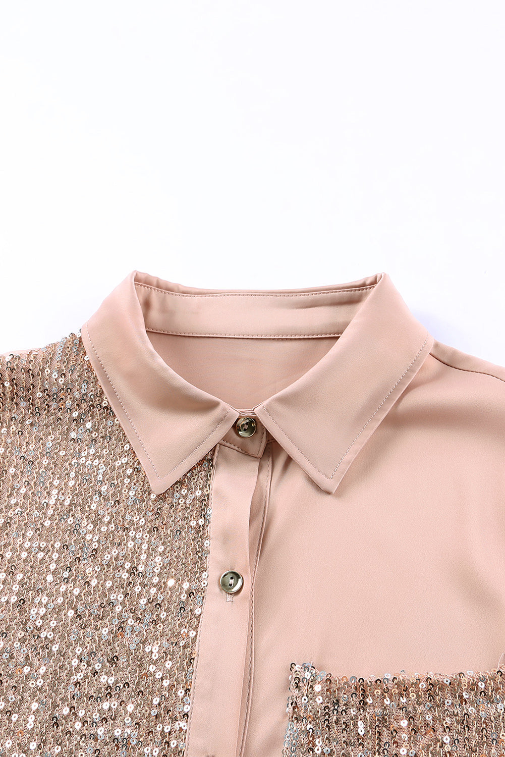 Black Sequin Splicing Pocket Buttoned Shirt Dress