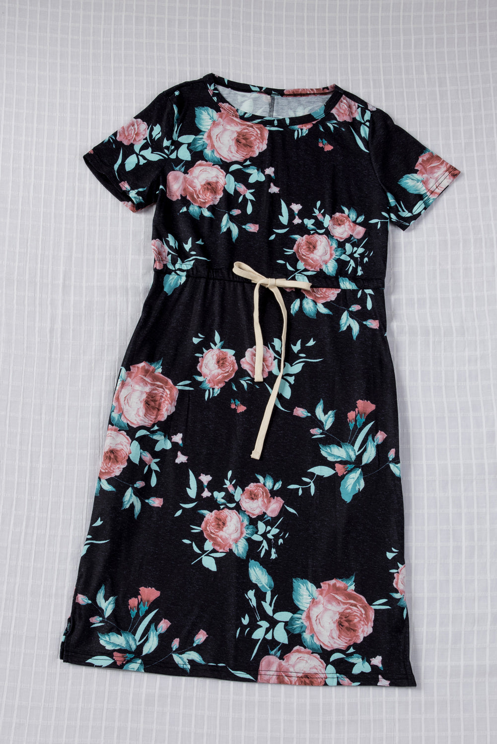 Leopard Short Sleeve Pocketed Drawstring Casual Dress