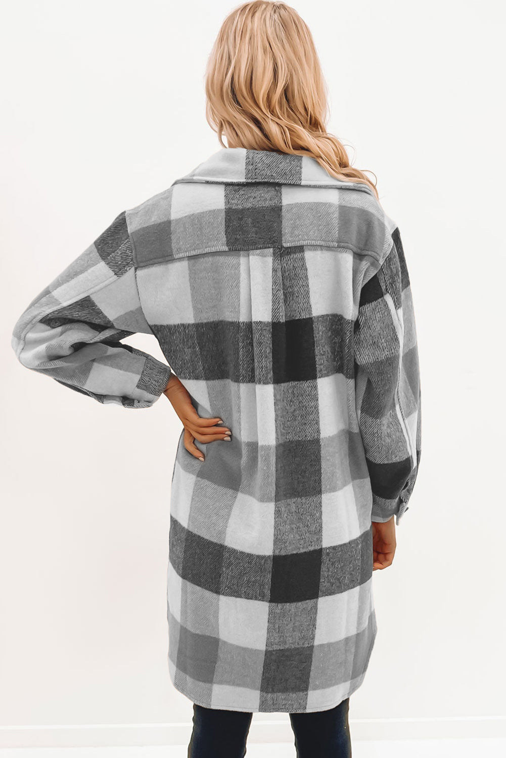 Chestnut Plaid Button-Down Flap Pocket Long Shacket