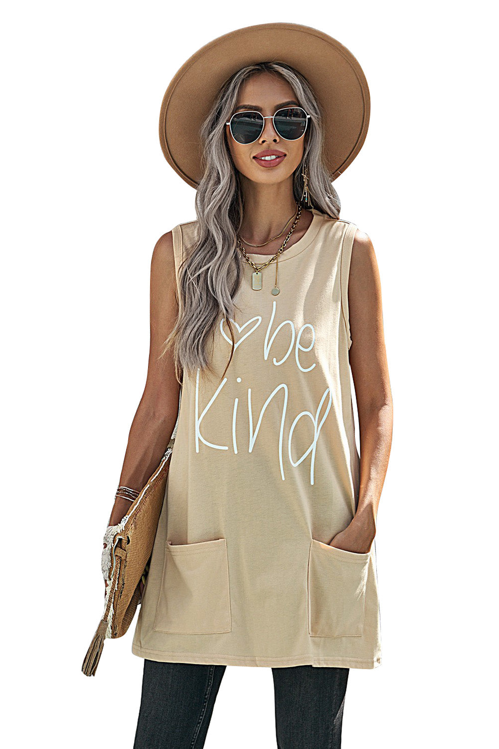 Stay golden Letters Graphic Tank with Pockets