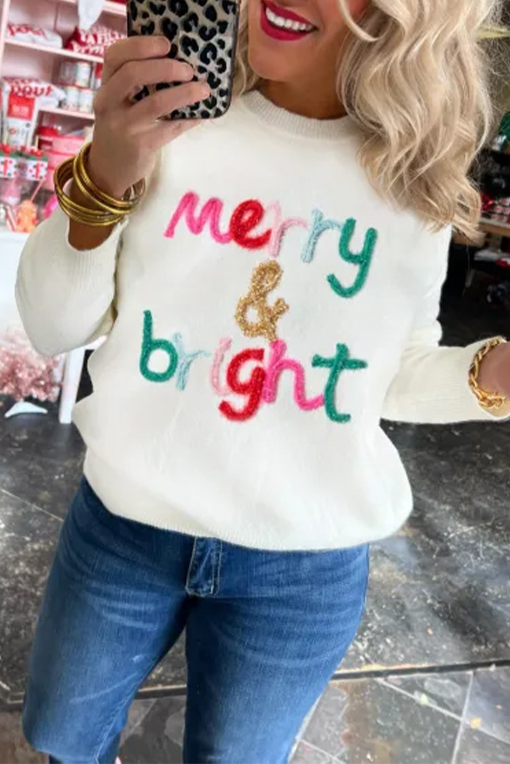 Red Dahlia Holly Jolly Round Neck Casual Sweater