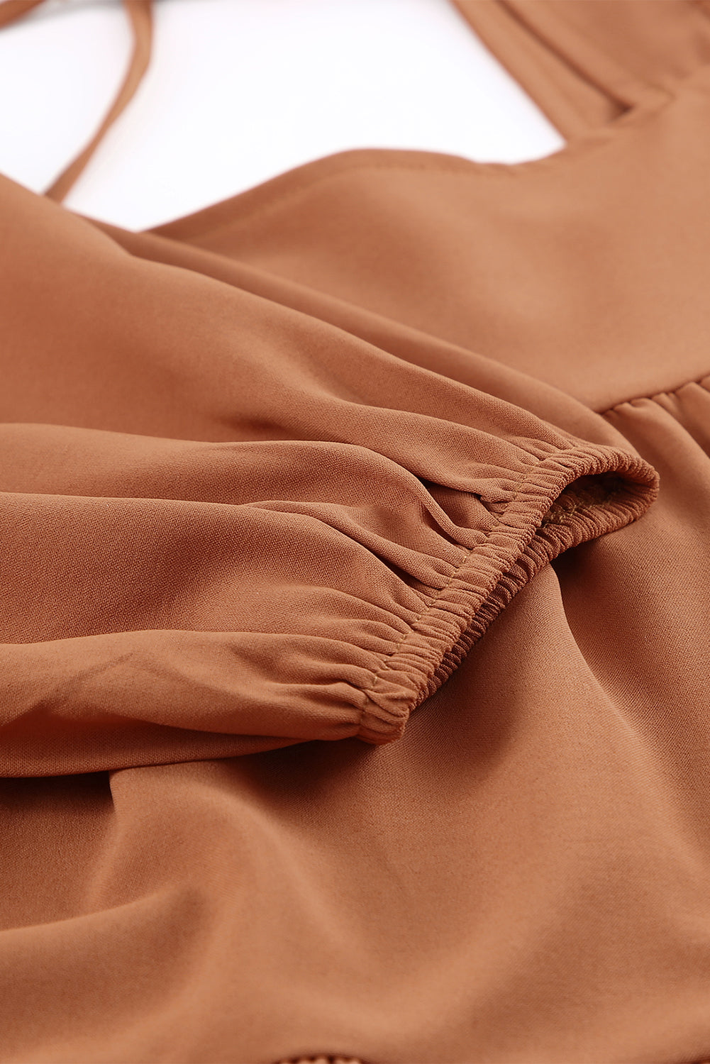 Brown Square Neck Half Sleeve High Low Mini Dress