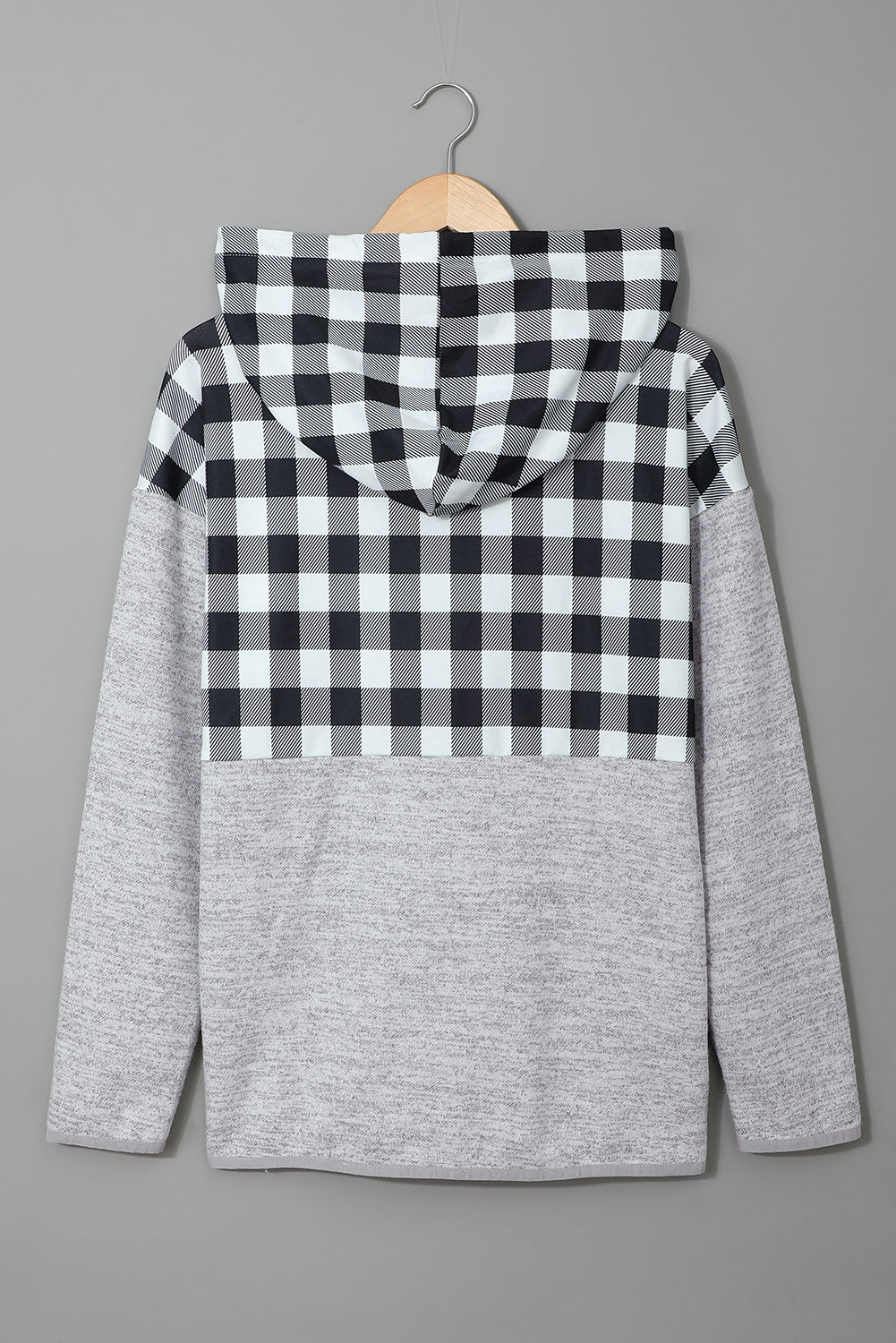 Black Plaid Splicing Pocketed Hoodie