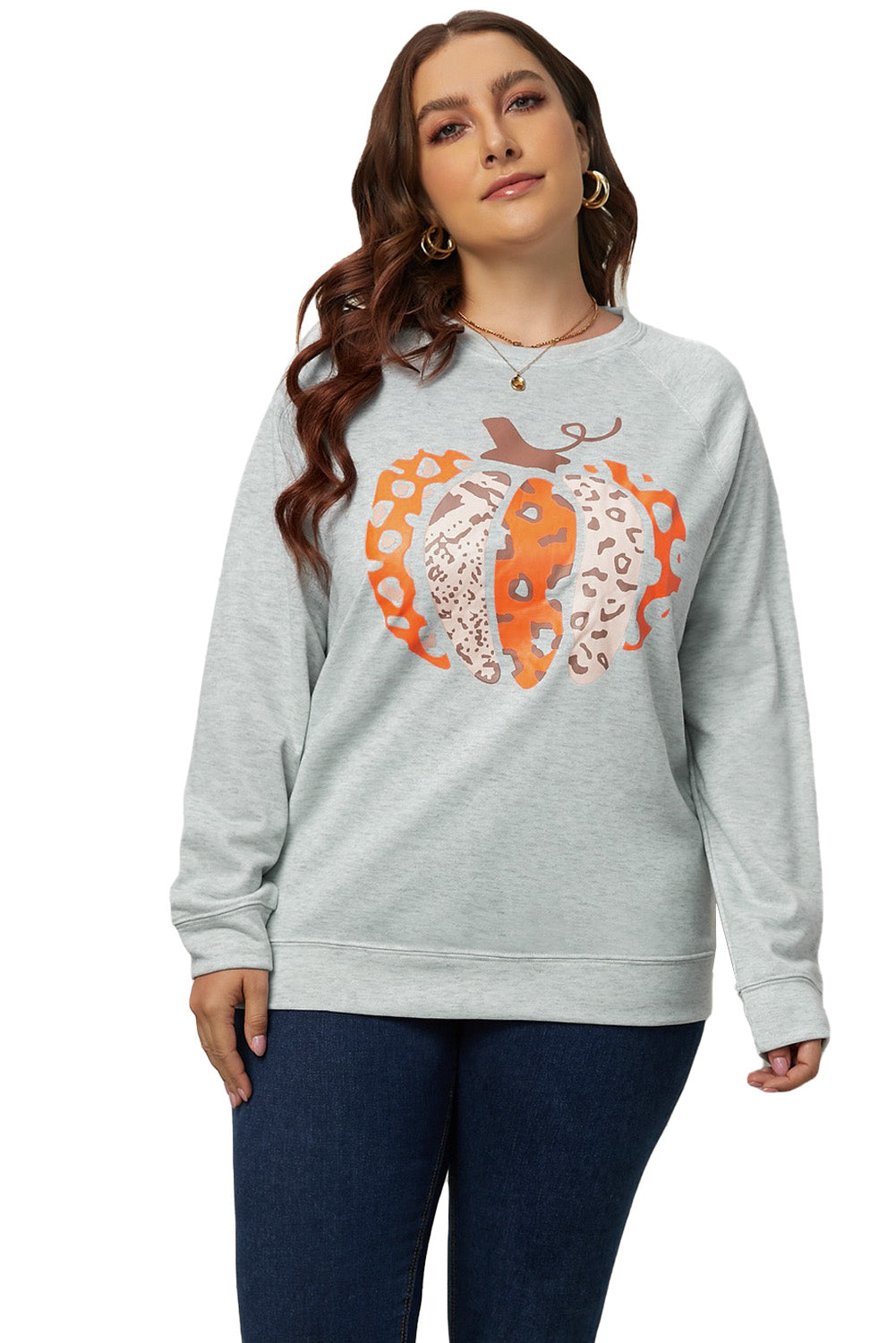 Halloween Pumpkin Leopard Print Plus Size Sweatshirt