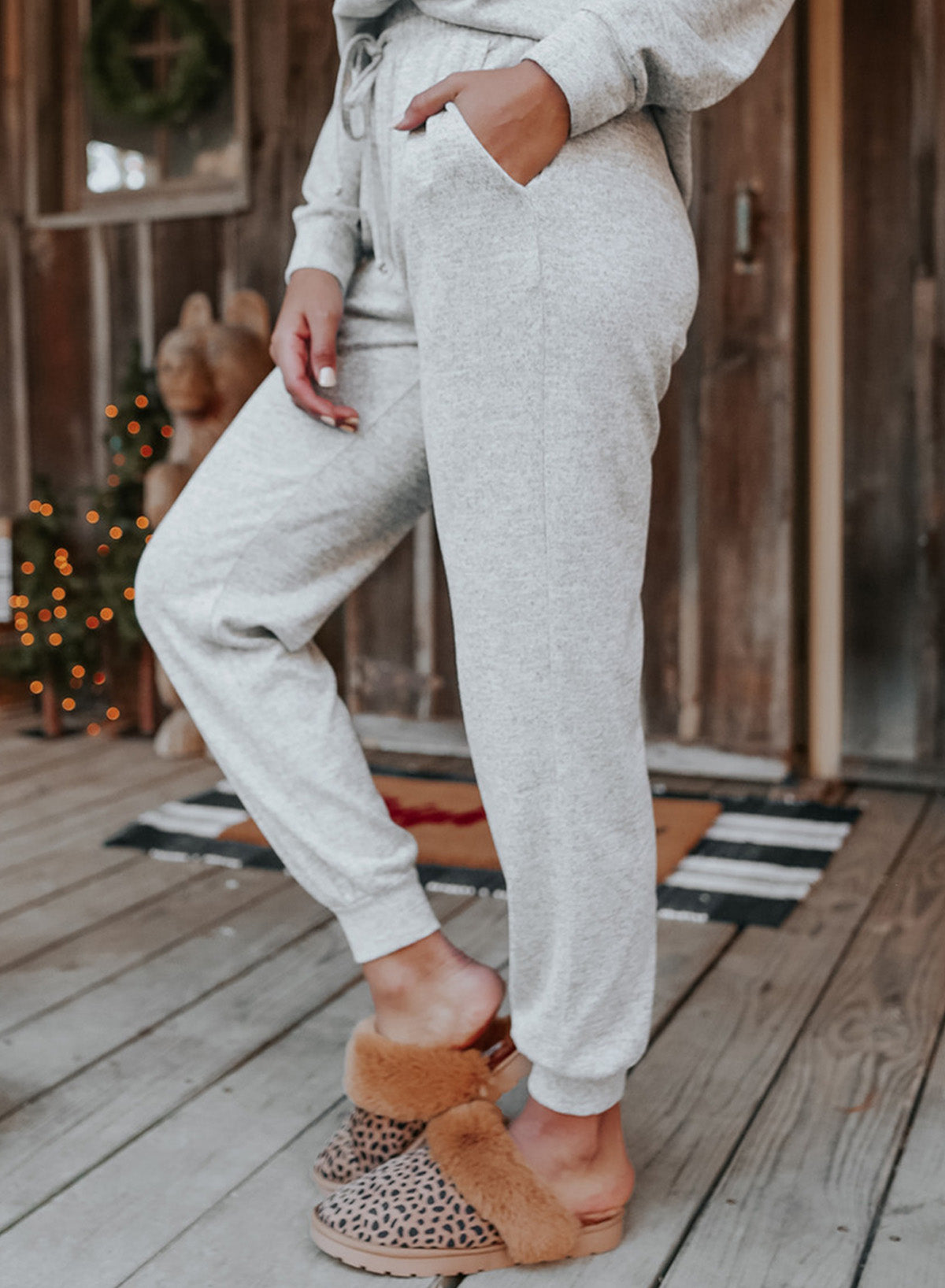 Blank Apparel - Gray Long Sleeve Pullover and Jogger Pants Lounge Set