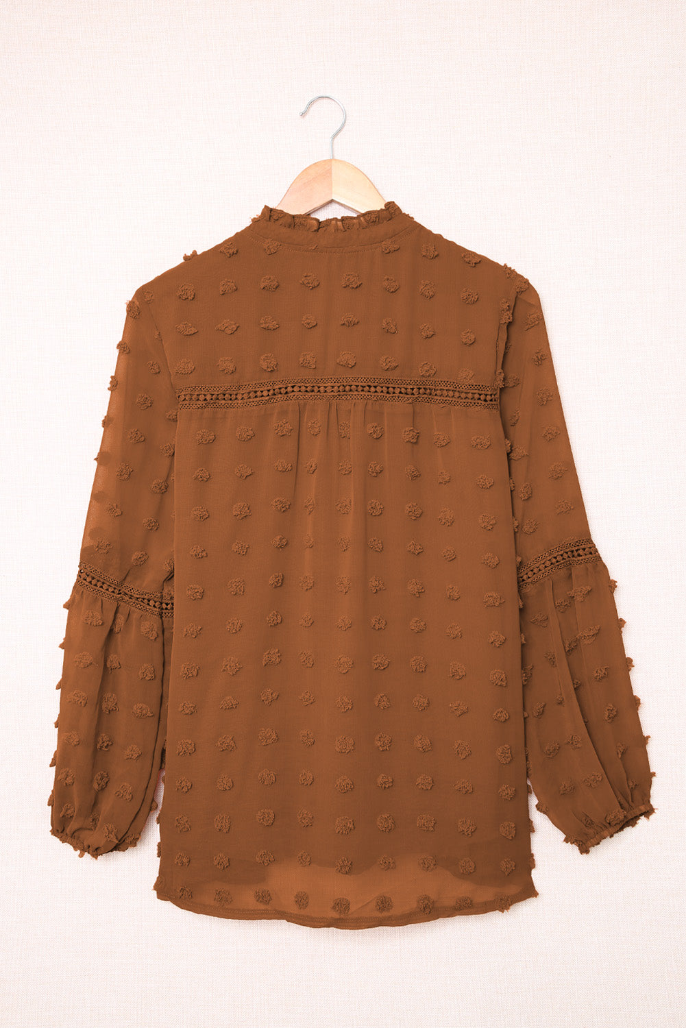 Black Swiss Dot Split Neck Ruffle Babydoll Blouse