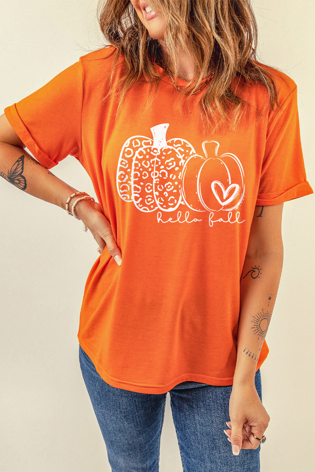 Pumpkin Graphic Print Crewneck Short Sleeve Top