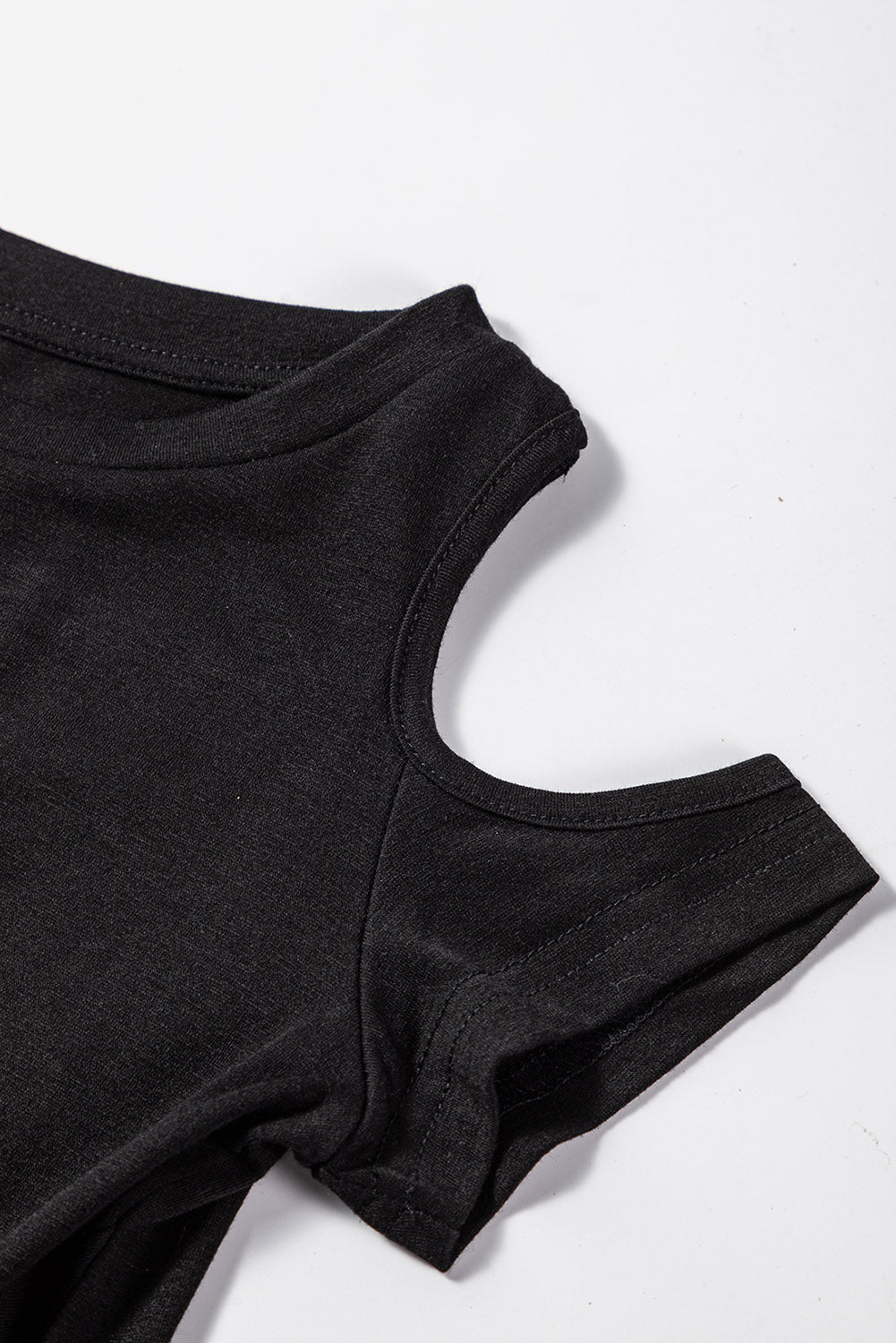 Black Cold Shoulder Twist Girls Short Sleeves Top