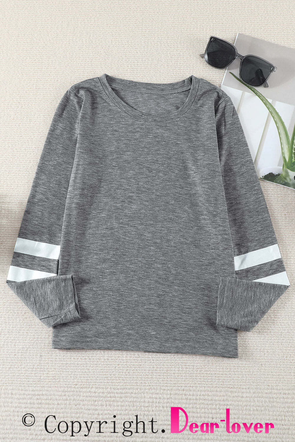 Black Crewneck Striped Color Block Girl's Long Sleeve Top