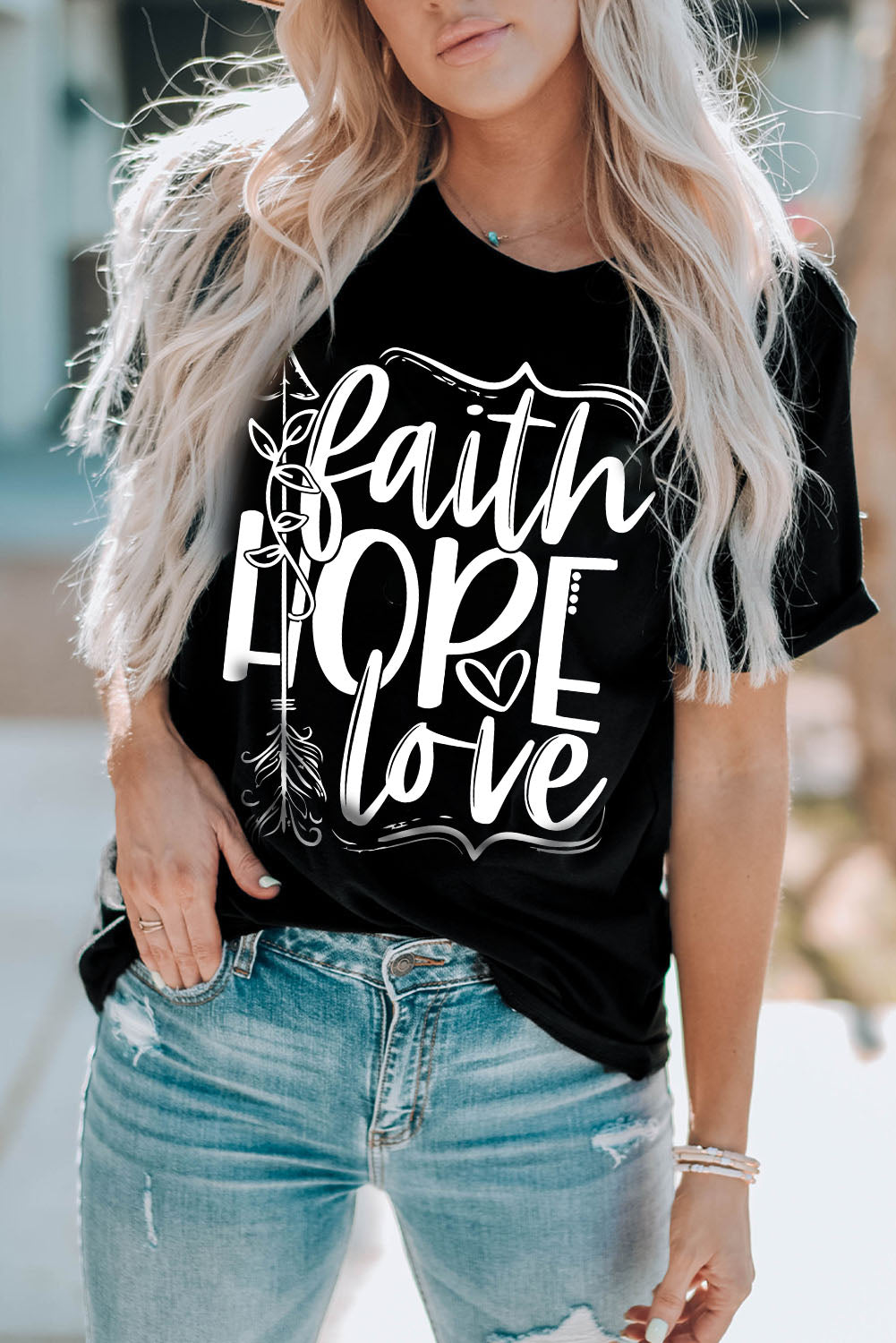Faith Hope Love Graphic Print Short Sleeve T Shirt