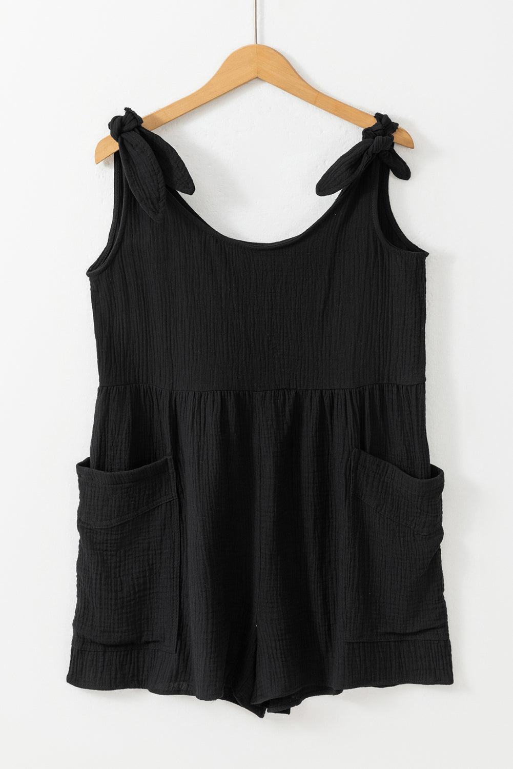 Blue Textured Knotted Straps High Waist Wide Leg Romper