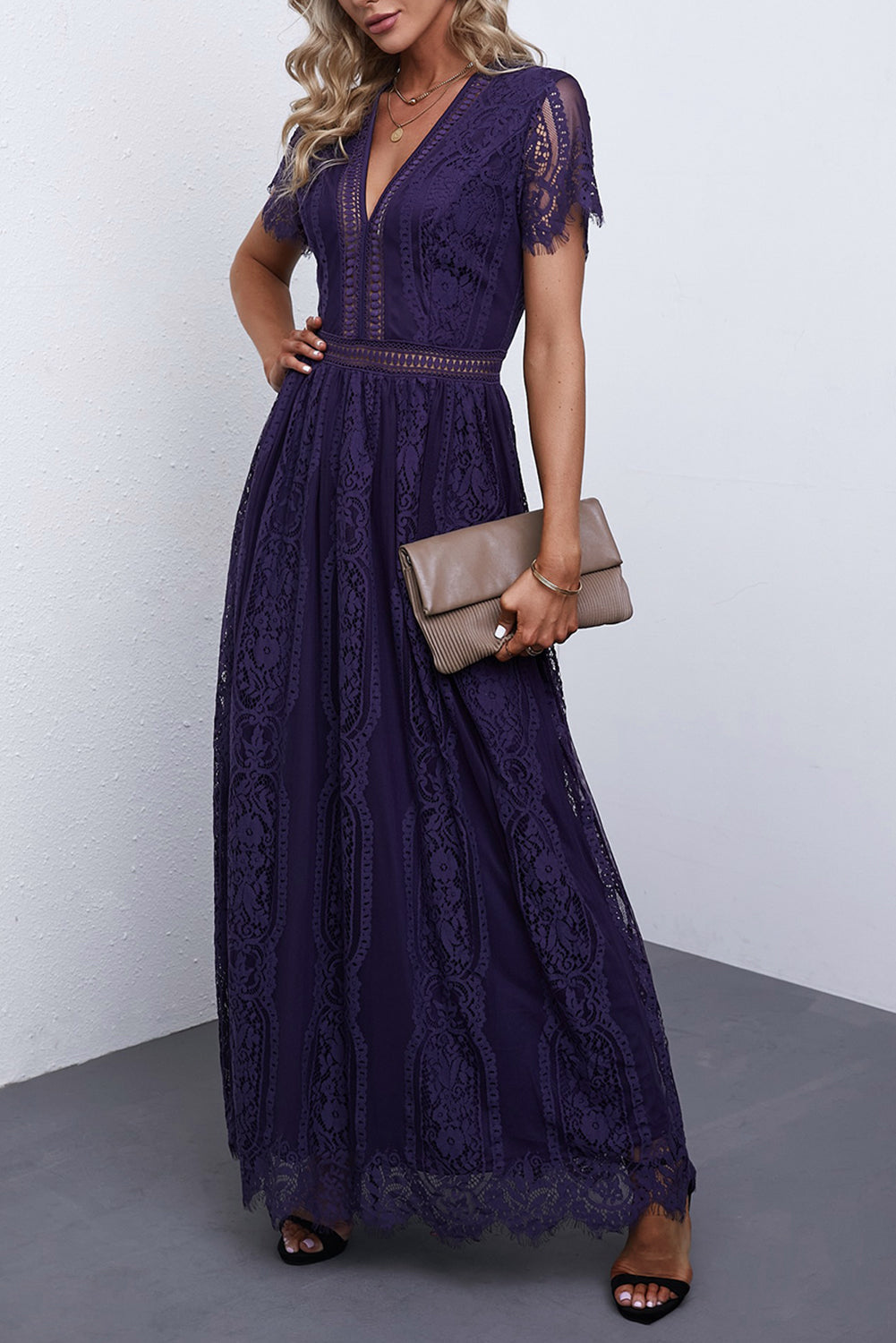 Red Blue Fill Your Heart Lace Maxi Dress