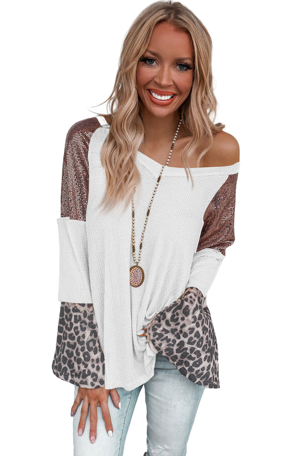 Black Sequin Patchwork Bell Sleeve V Neck Tunic Top