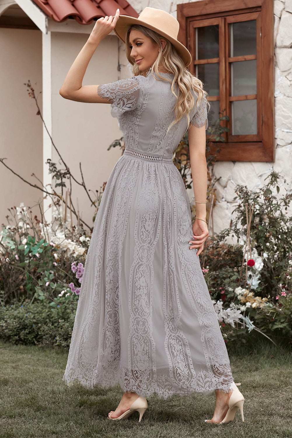 Red Blue Fill Your Heart Lace Maxi Dress