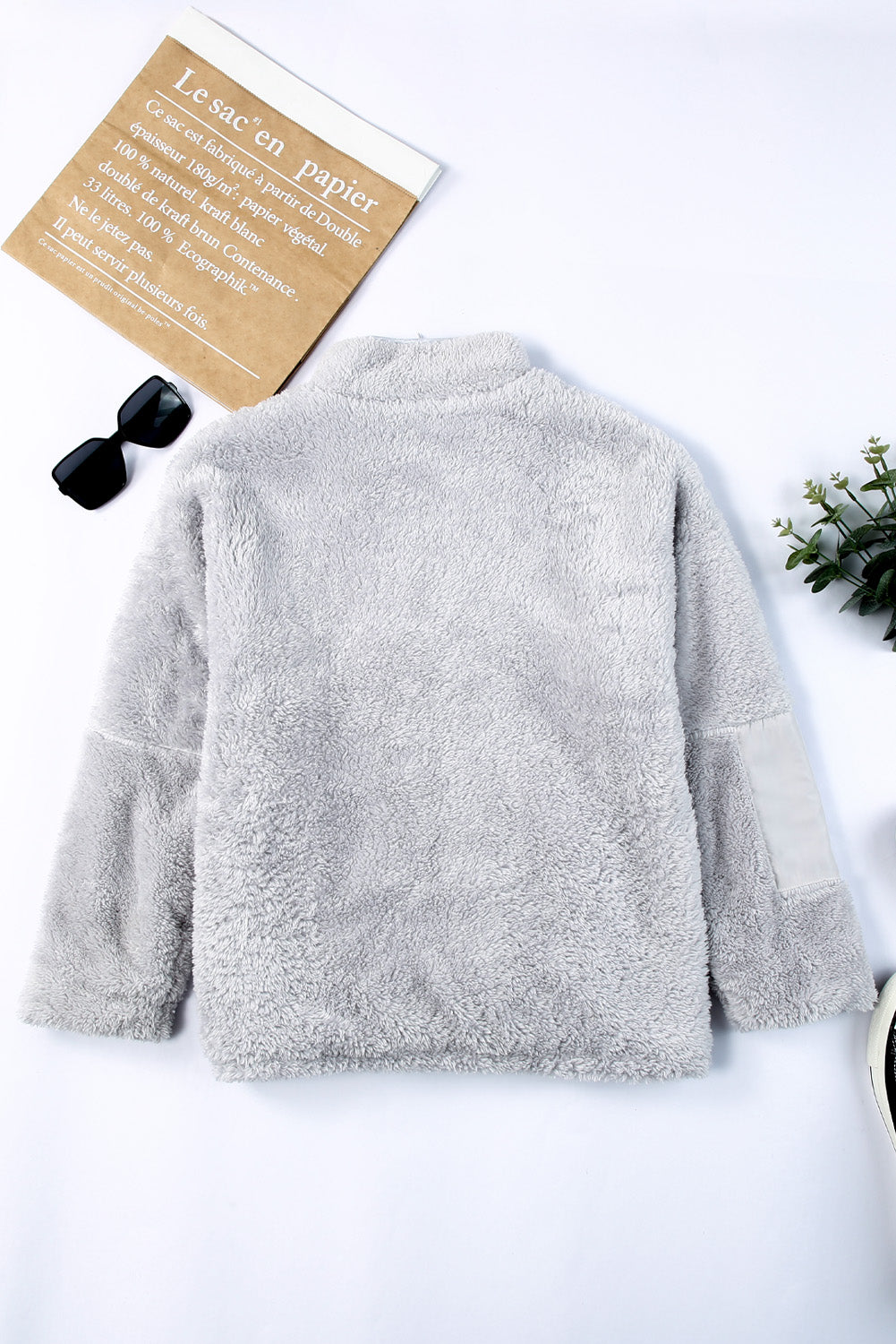 Gray Zip Up Sherpa Coat with Pocket
