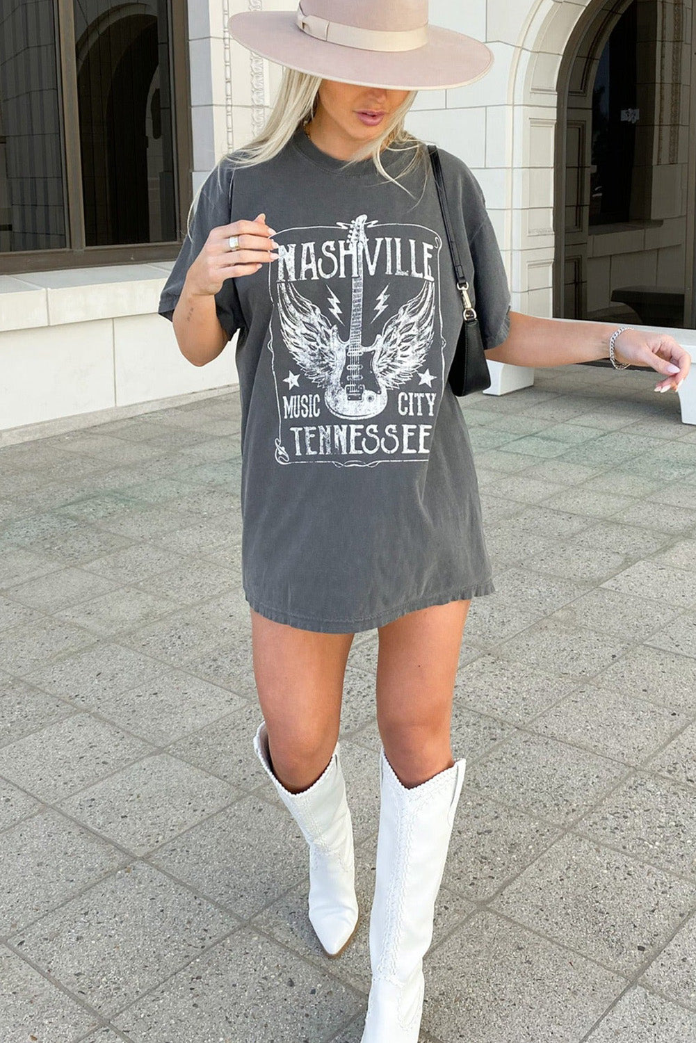 Guitar Slogan Letter Graphic Print Oversized T Shirt