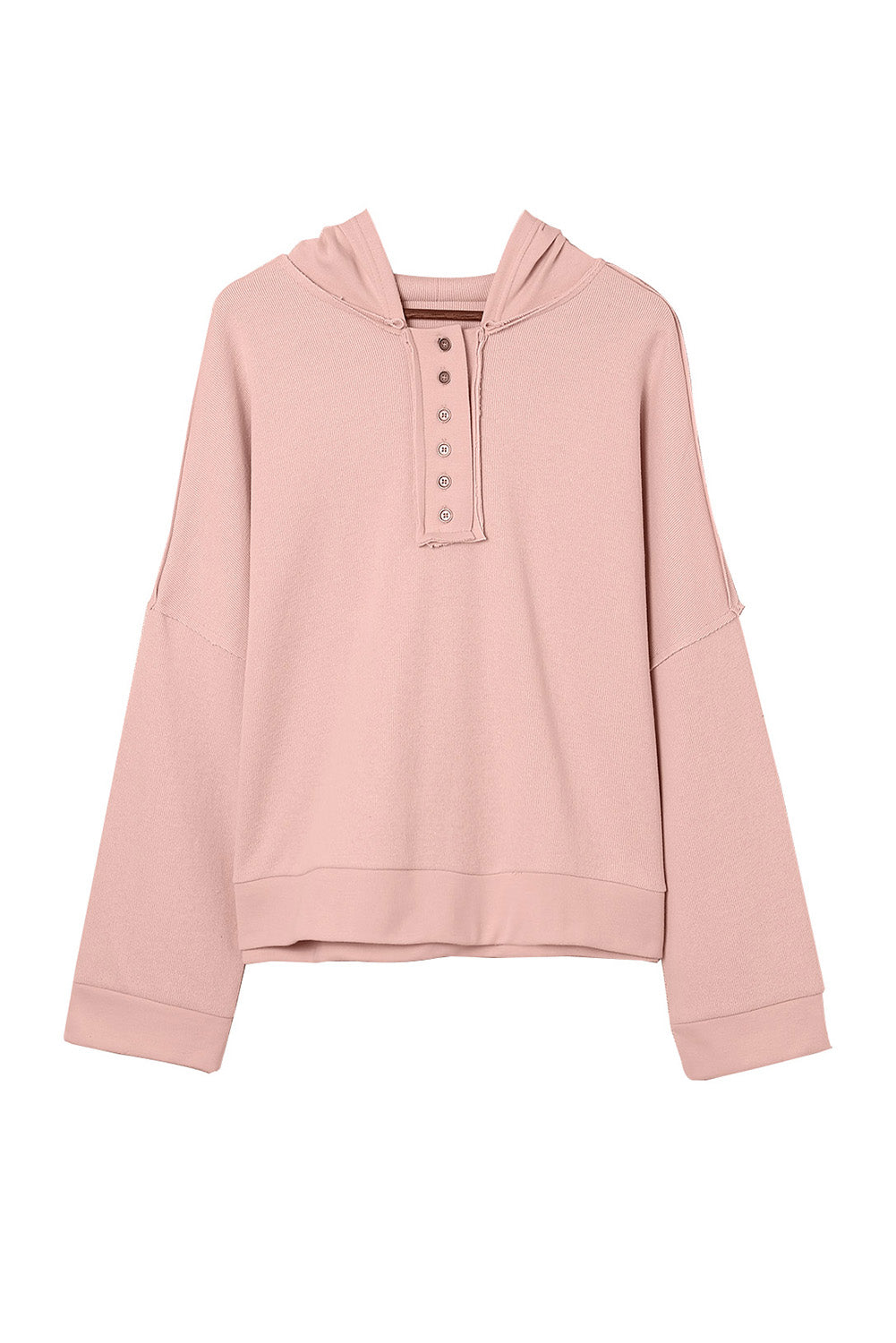 Casual Button Solid Patchwork Trim Hoodie
