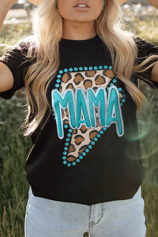Western Fashion MAMA Leopard Lightening Graphic Tee