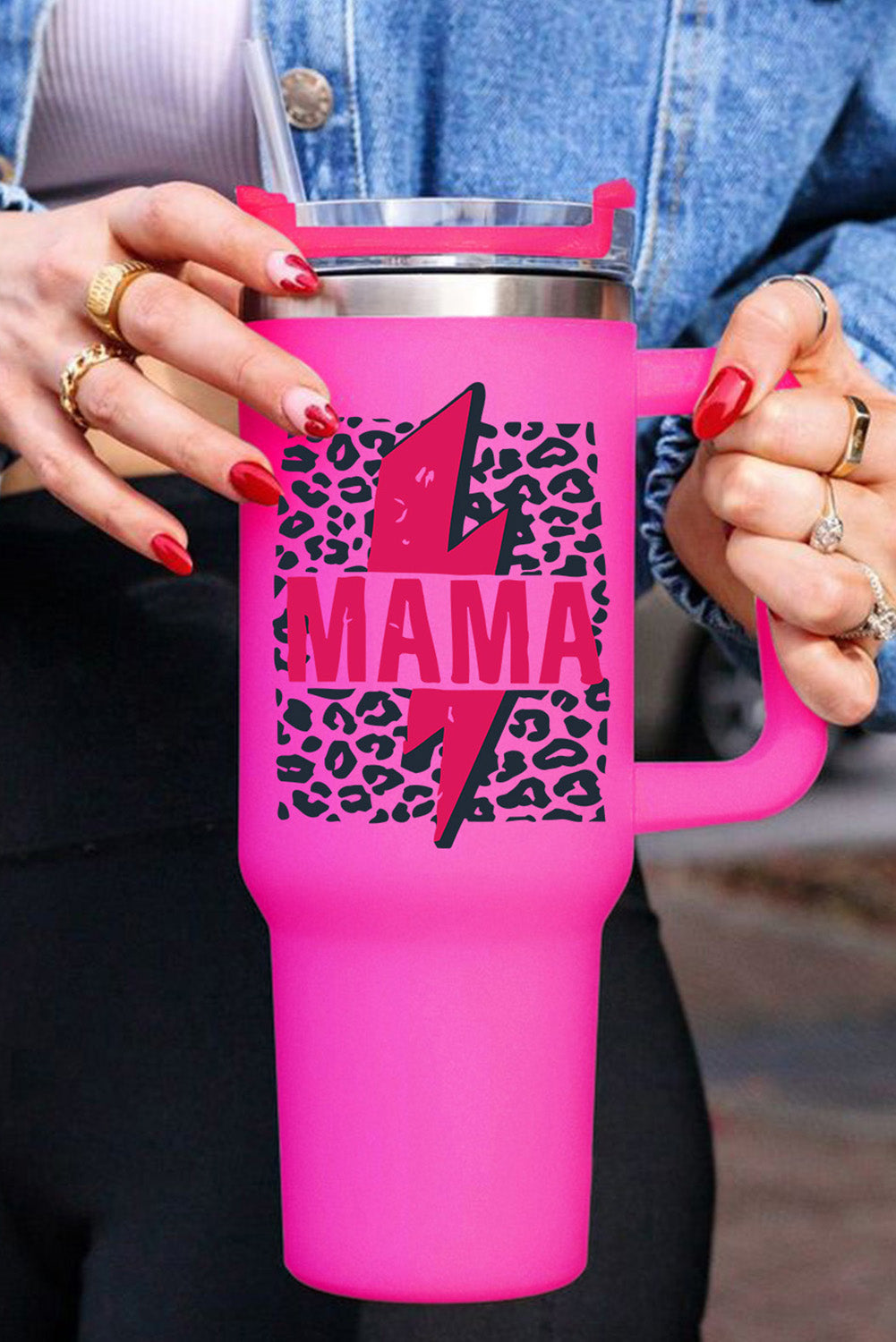 Mama Lightning Leopard Print Straw Stainless Steel Insulate Cup 40oz